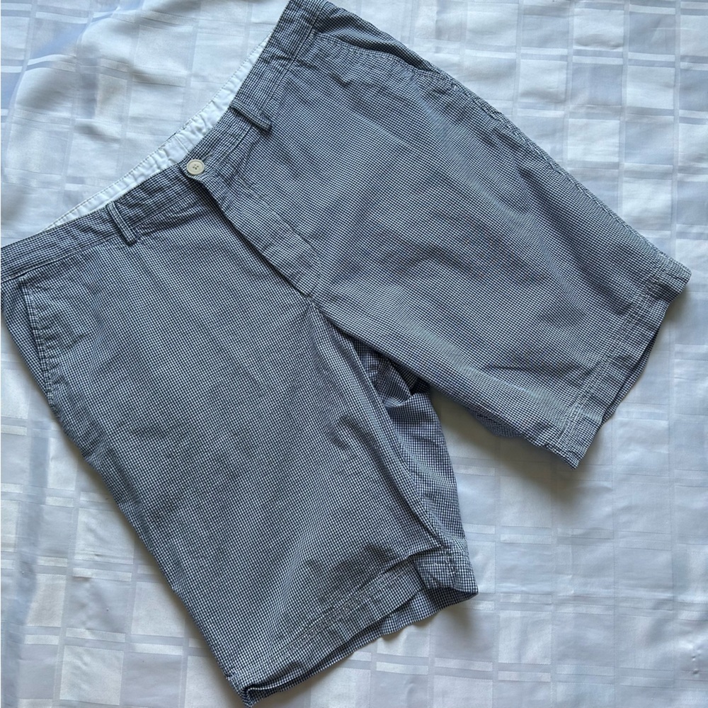 Hugo Boss White & Blue Checkered Flat Front Shorts